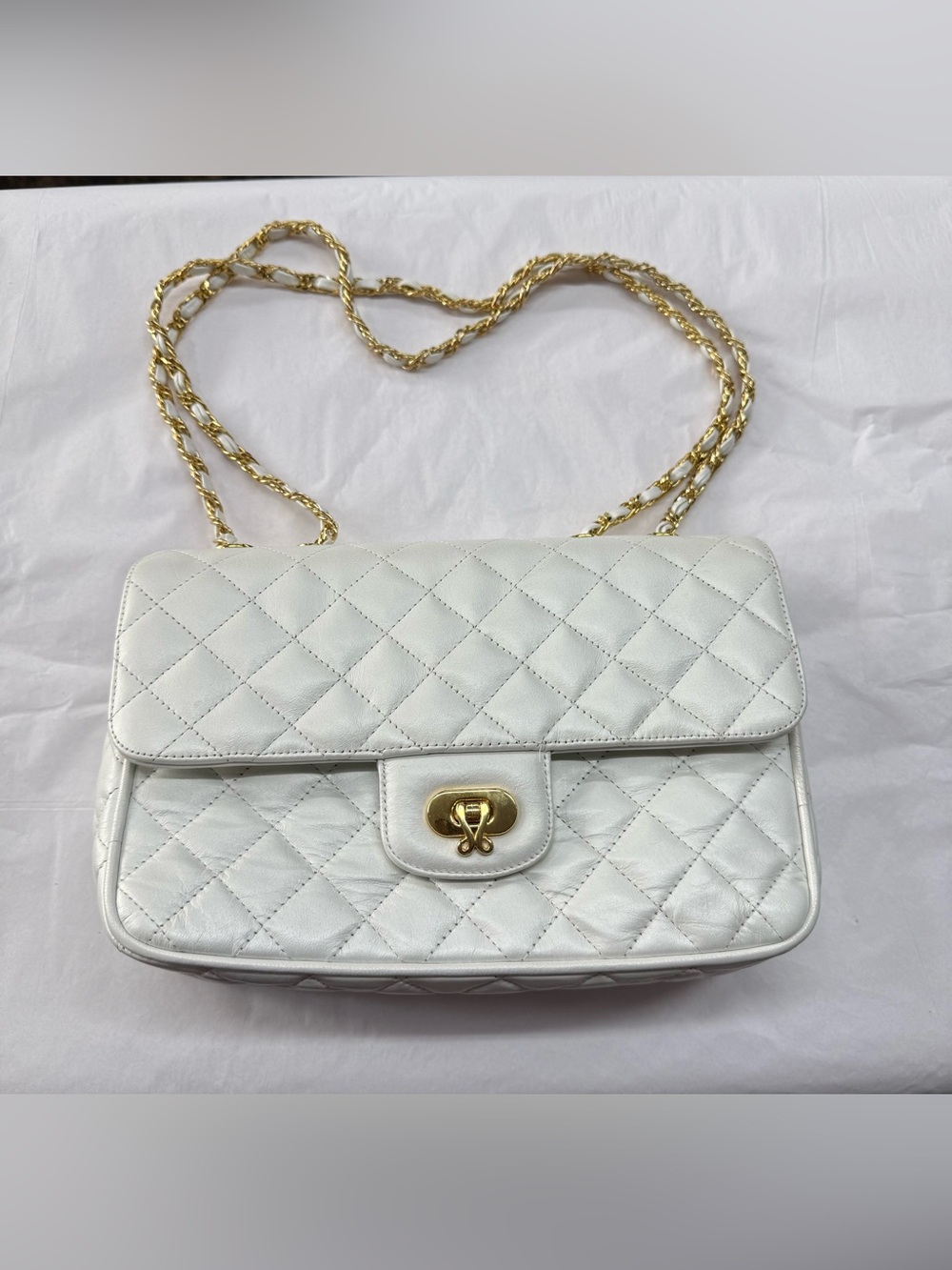 Vintage Jay Herbert New York White Quilted Leather Chain Shoulder Bag